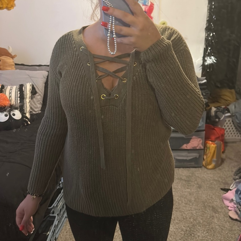 Womens small army greed Guess sweater- deep v-neck